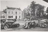 66k post-war photo of Opel-Kadett K38 2-door Limousine, Citroen 11CV, Cafe Grenzbaum, German-Belgien boundary